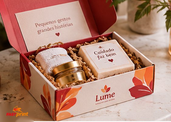 Caixa de Presentes personalizada Fast Print — em uso