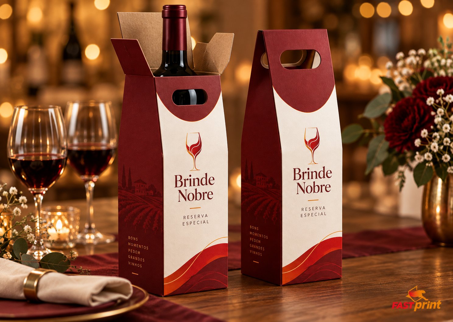 Caixa para Vinho personalizada Fast Print — em uso