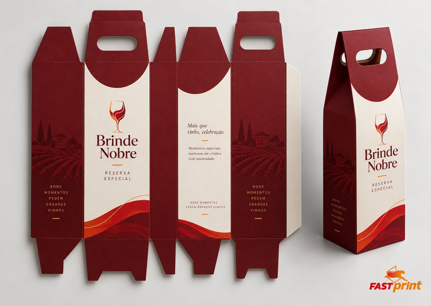 Caixa para Vinho personalizada Fast Print — planificada, como será impressa