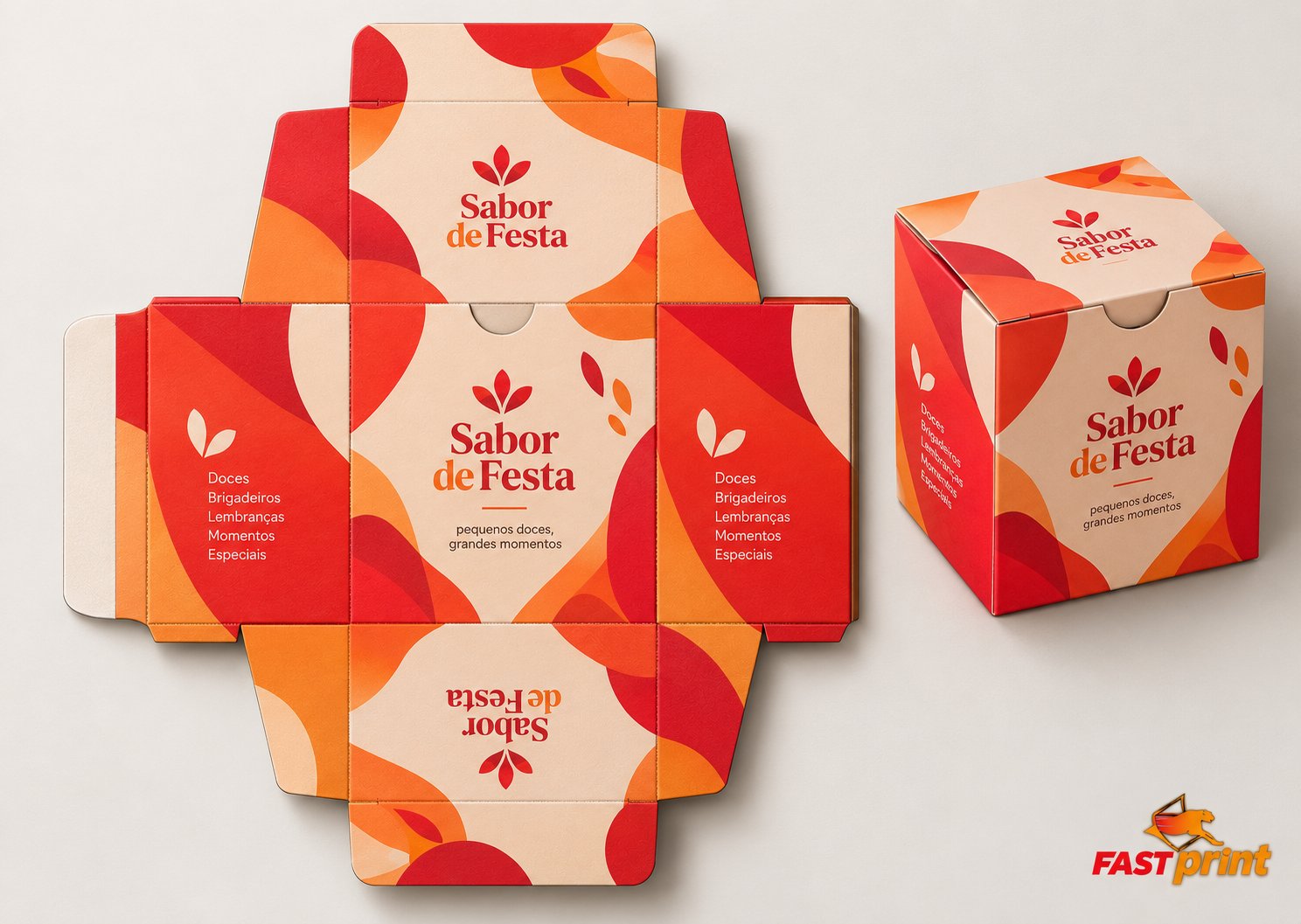 Caixa Quadrada personalizada Fast Print — planificada, como será impressa