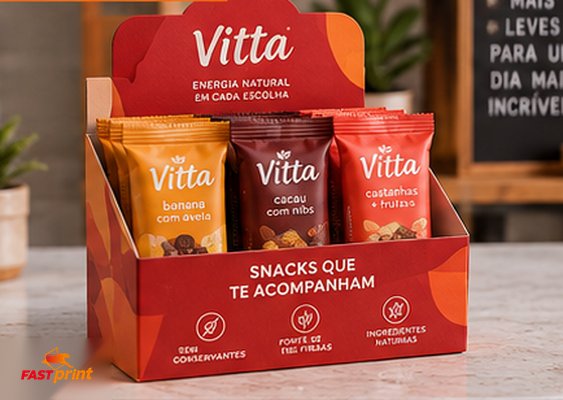 Display de Mesa personalizado Fast Print — em uso