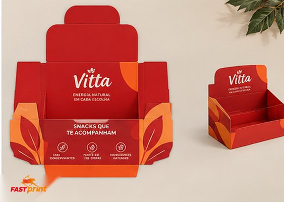 Display de Mesa personalizado Fast Print — planificado, como será impresso